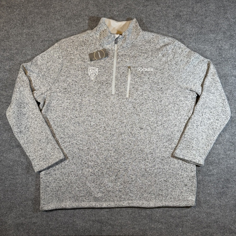 Jockey‎ Half Zip Fleece Sweater Mens XXL Gray Pac-12 Embroidered NEW